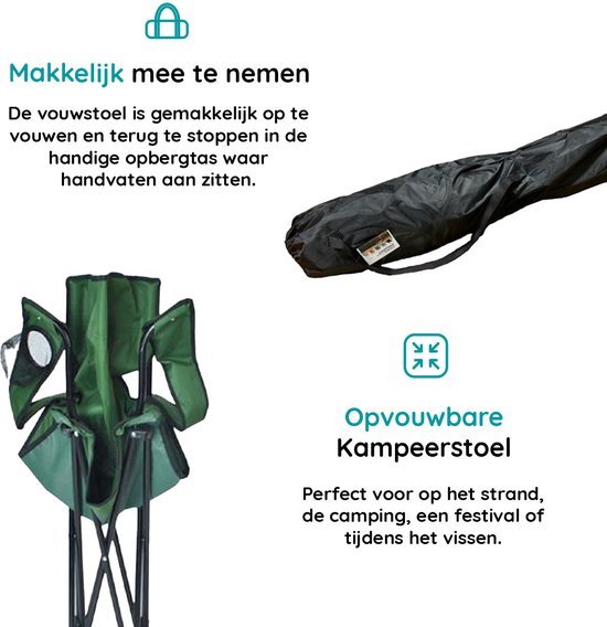 EASTWALL Opvouwbare Kampeerstoel - 2 Stuks - Visstoel - Multifunctionele vouwstoel - Campingstoel met bekerhouder - Tuinstoel - Klapstoel - Max 100 kg - Groen van EASTWALL — afbeelding 5