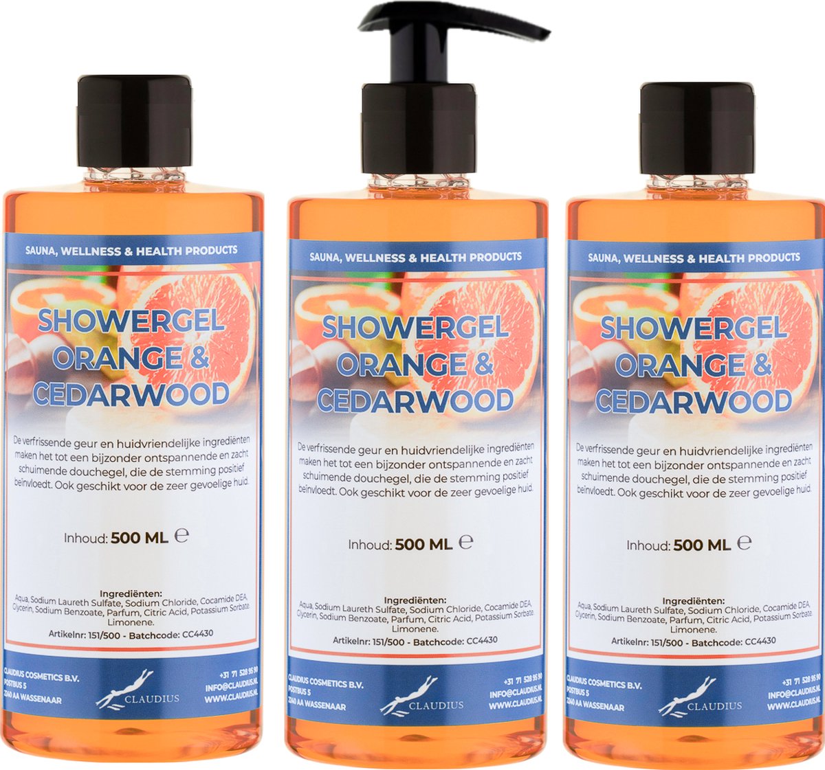 Goedkoopste Douchegel Sweet Orange & Cedarwood 500 ml - set van 3 stuks - met gratis pomp - Showergel