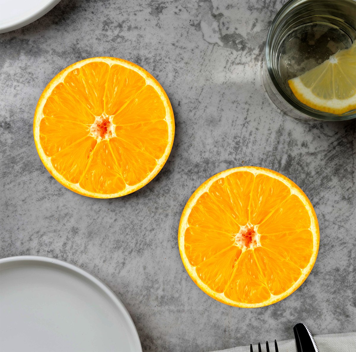 GR onderzetters voor glazen - Fruit - Orange - Vinyl - 6st