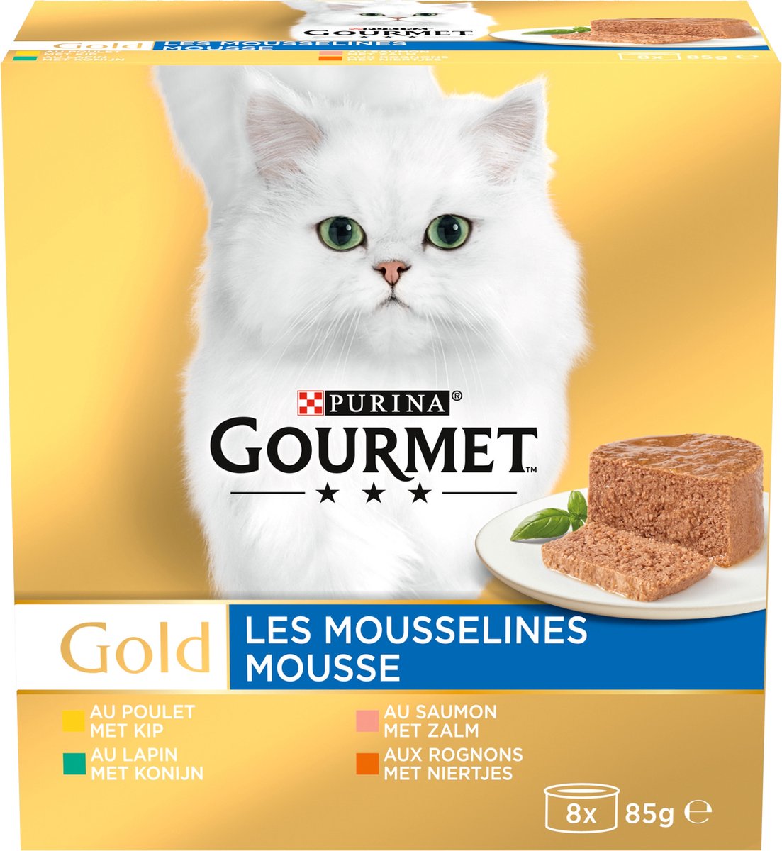 Bol.com Gourmet Gold Mousse - Kattenvoer Natvoer - Kip Zalm Niertjes & Konijn - 48 x 85 g aanbieding