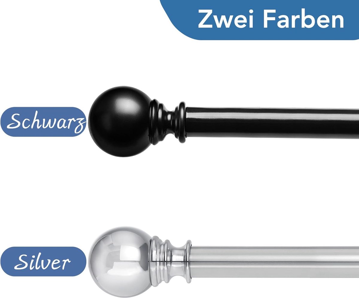 Gordijnroede, verstelbaar, 66-300 cm, 25 mm, gordijnroede, zilver, 3 m, met eindstukken voor woonkamer, slaapkamer, badkamer, gordijnroede, 1 stuk