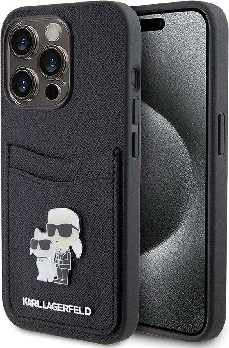 Karl Lagerfeld Backcase hoesje geschikt voor iPhone 15 Pro - Effen Zwart - Kunstleer