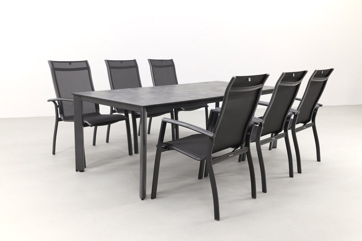 Kettler Legato/Edge stapelbare aluminium tuinset voor 6 personen 220x95 cm. - Antraciet