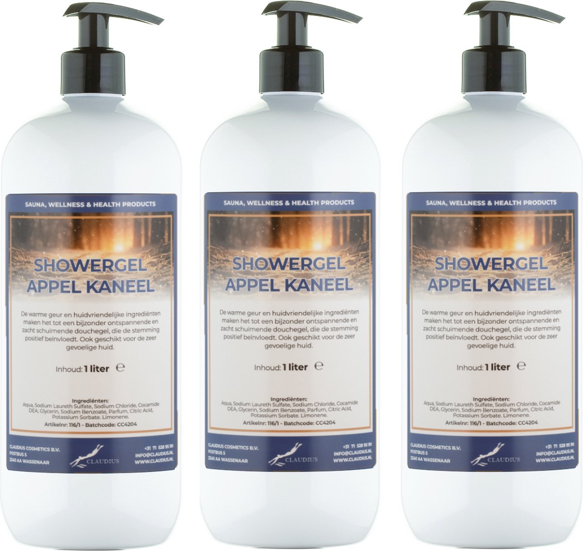 Goedkoopste Douchegel Appel - Kaneel 1 liter - set van 3 stuks - met gratis pomp - Showergel