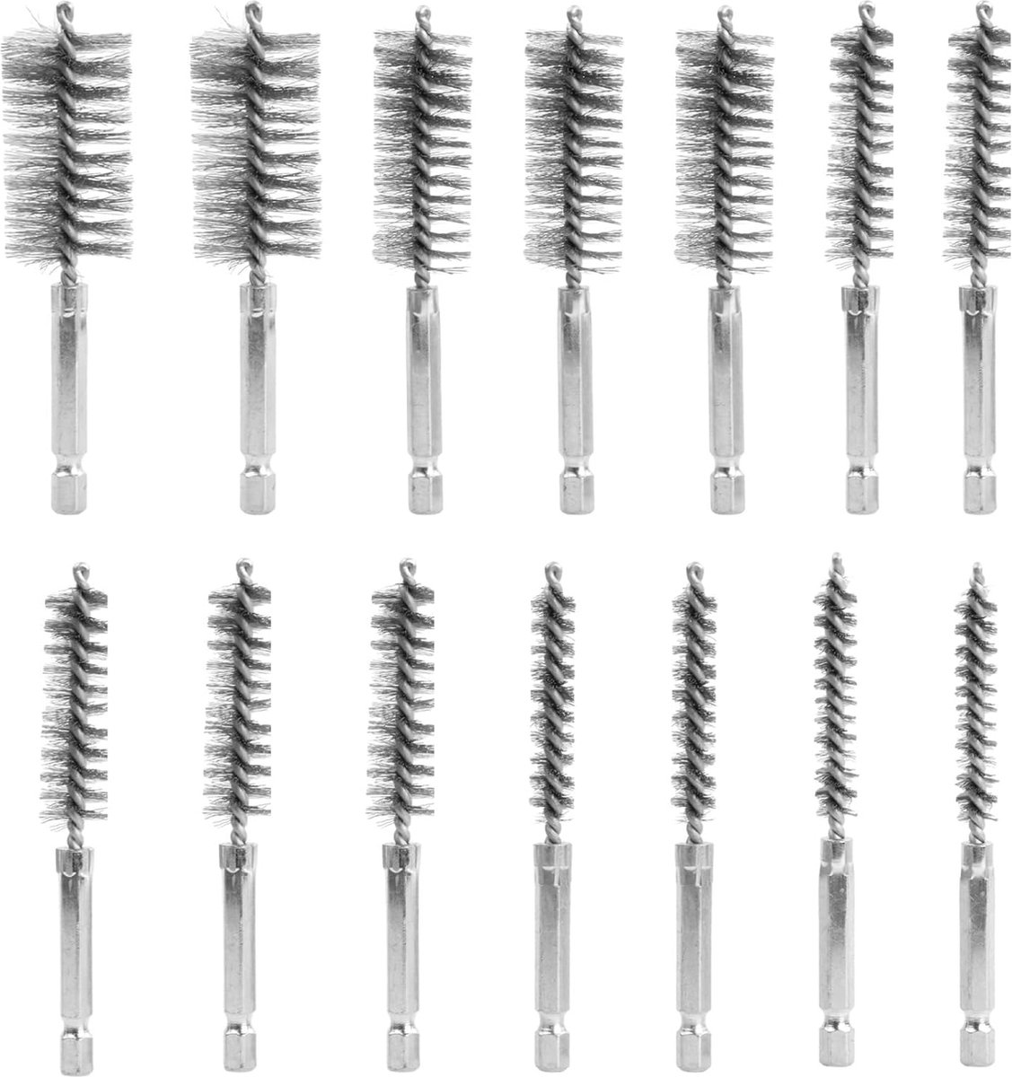 Trankielo - 14-delige roestvrijstalen borstelset voor klopboormachines - borsteldraadborstel met zeskantstang 1/4 inch