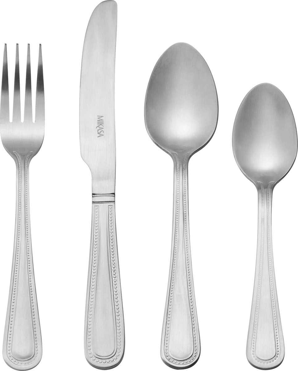 Mikasa Portobello 16-delige roestvrijstalen bestekset, zilver bestek voor 4 personen, inclusief 4x messen, 4x vorken, 4x dessertlepels en 4x theelepels - vaatwasmachinebestendig
