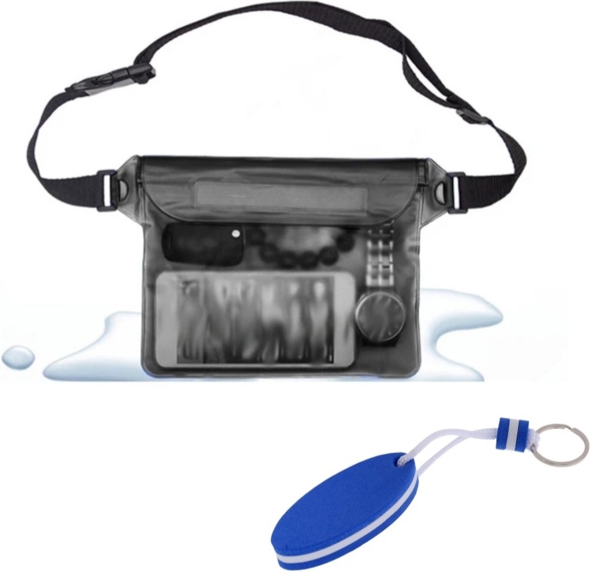 Waterdichte tas - Zwart - Met sleutehanger drijver - Strandtas - Boottas - Zwembad tas - Zwemtas - Waterproof bag - Waterdicht telefoonhoes - Schoudertas waterdicht