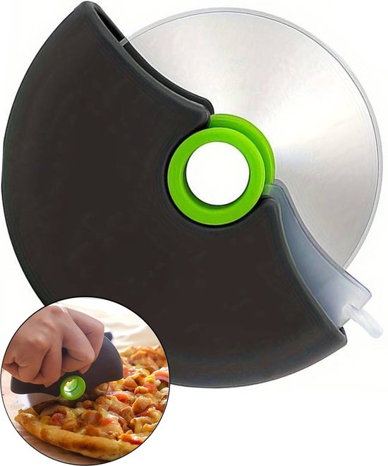Boncy® Pizzasnijder - RVS Pizzames Ø 10cm - Pizza Snijder - Deegsnijder - Keukengerei - Keuken Accessoires - Draaiende Beschermhoes