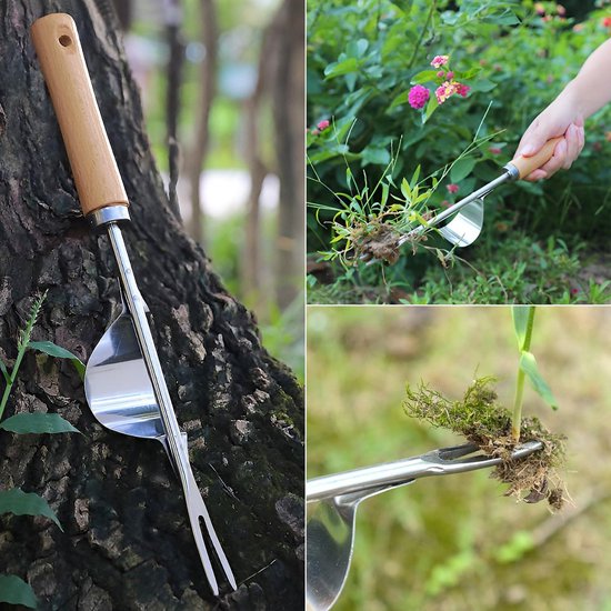 2 stuks onkruidvorken - tuingereedschap van roestvrij staal met houten handvat - voor tuinieren en verplanten weed cutter van TalenTools — afbeelding 4