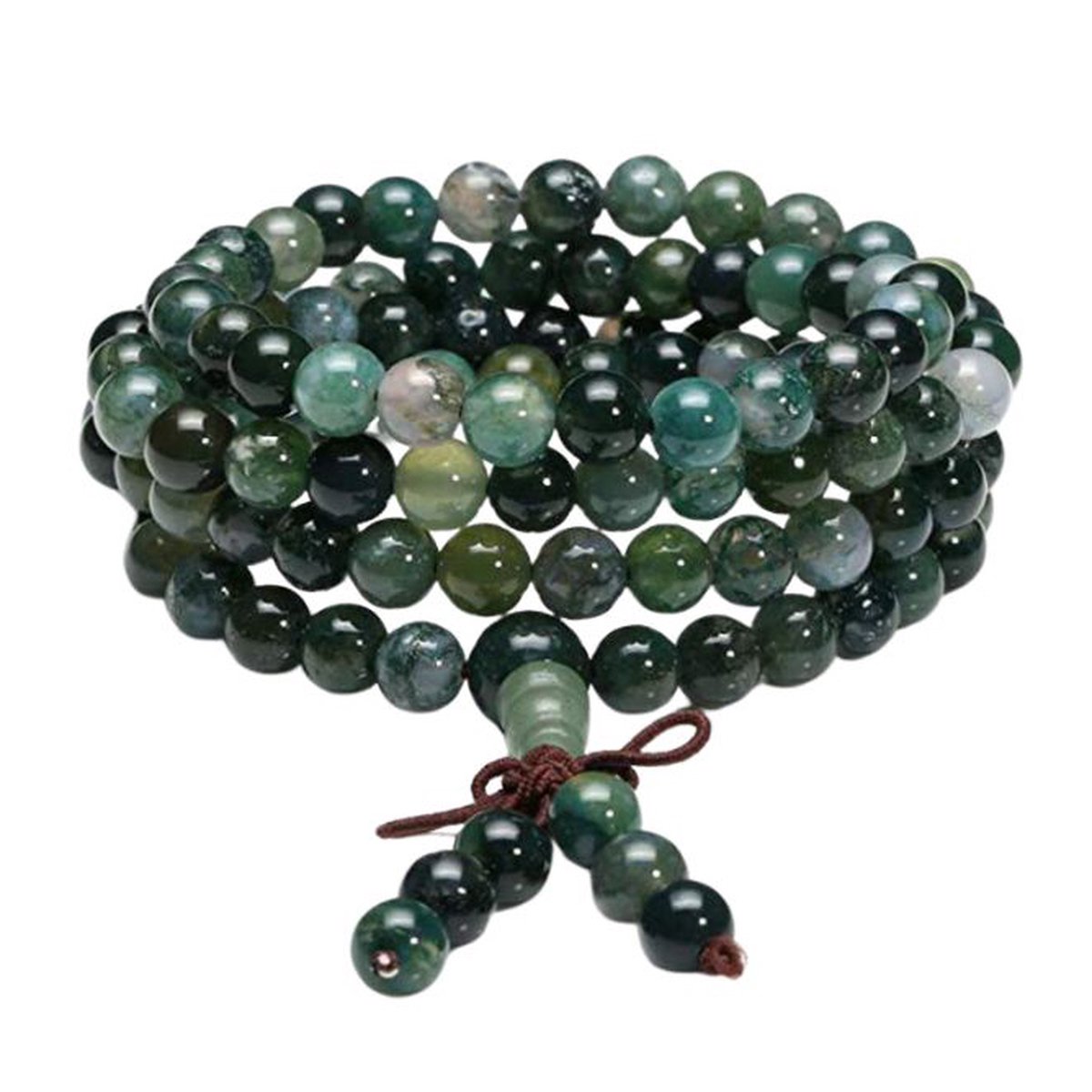 Marama - wikkelarmband Mos Agaat - edelsteen - elastisch - mala - damesarmband - 108 kralen - ketting