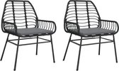 vidaXL Chaises de jardin - Résine Poly - Zwart - 2 pièces avec coussins