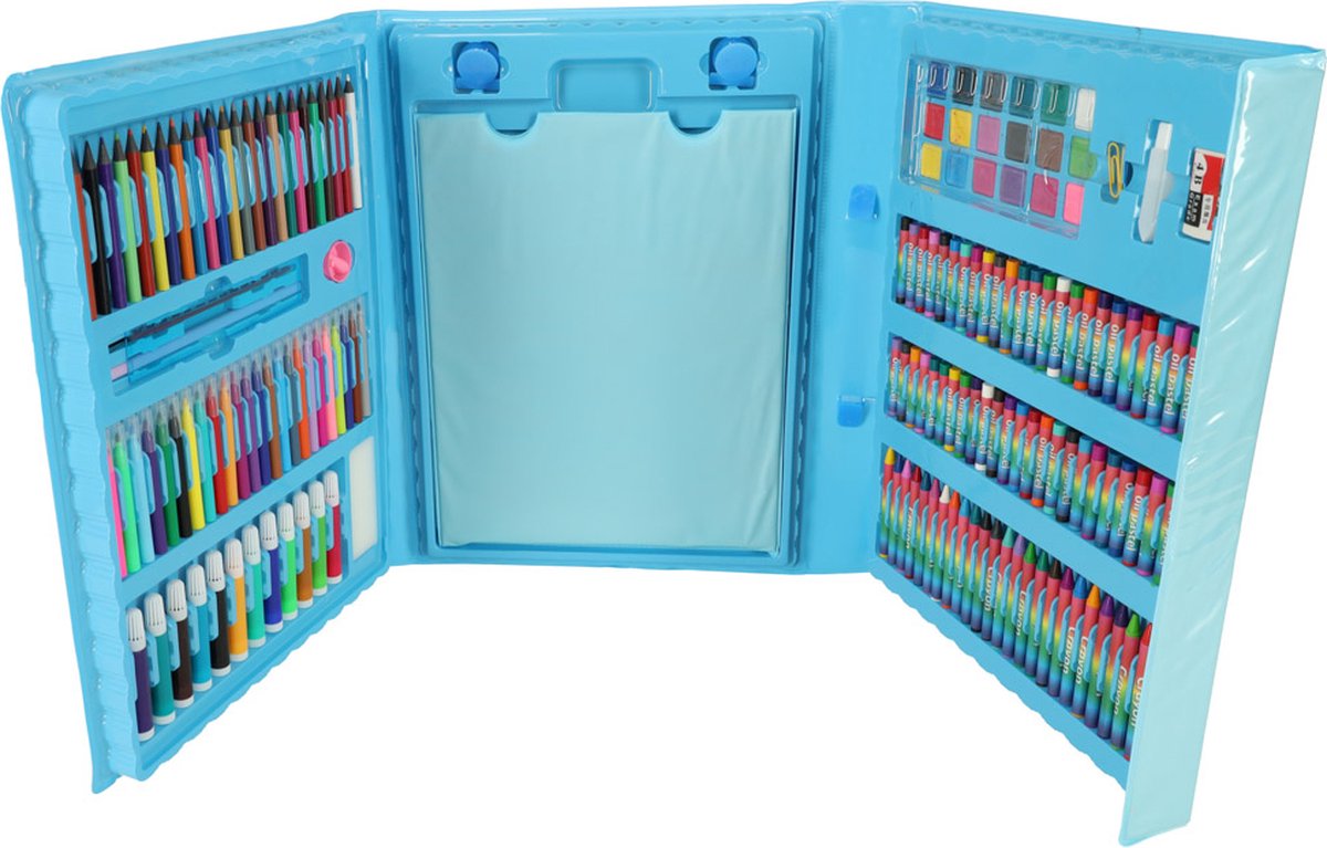 Playos® - XXL Tekendoos - Blauw - 208 Delig - Stiften, Oliepastel, Waskrijt, Potloden, Waterverf en meer - met Standaard - Inclusief Papier - Tekendoos - Creatief Speelgoed - Art - Tekenset - Tekenkoffer — afbeelding 5