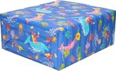 2x Inpakpapier kinderverjaardag met oceaan dieren thema 200 x 70  - cadeaupapier