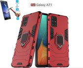 Samsung Galaxy A71 Robuust Kickstand Shockproof Rood Cover Case Hoesje - 1 x Tempered Glass Screenprotector ATBL