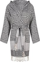 ZusenSummer Hamam - Robe de chambre en coton pour femme - Peignoir pour sauna avec capuche - Noir gris