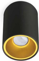 Zwarte LED opbouwspot | Geschikt voor GU10 lampen | Inclusief gouden binnenring |Ø 97 x 140mm | Uniek design | Incl. bevestingsmateriaal | Patthar design verlichting