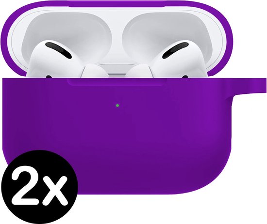 Foto: Case geschikt voor airpods pro hoesje hoes siliconen met clip cover hoesje geschikt voor apple airpods pro hoes siliconen paars 2 pack