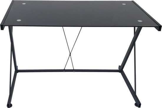 Bureau computertafel - frame zwart metaal - tafelblad zwart gehard glas -  115 cm breed | bol.com
