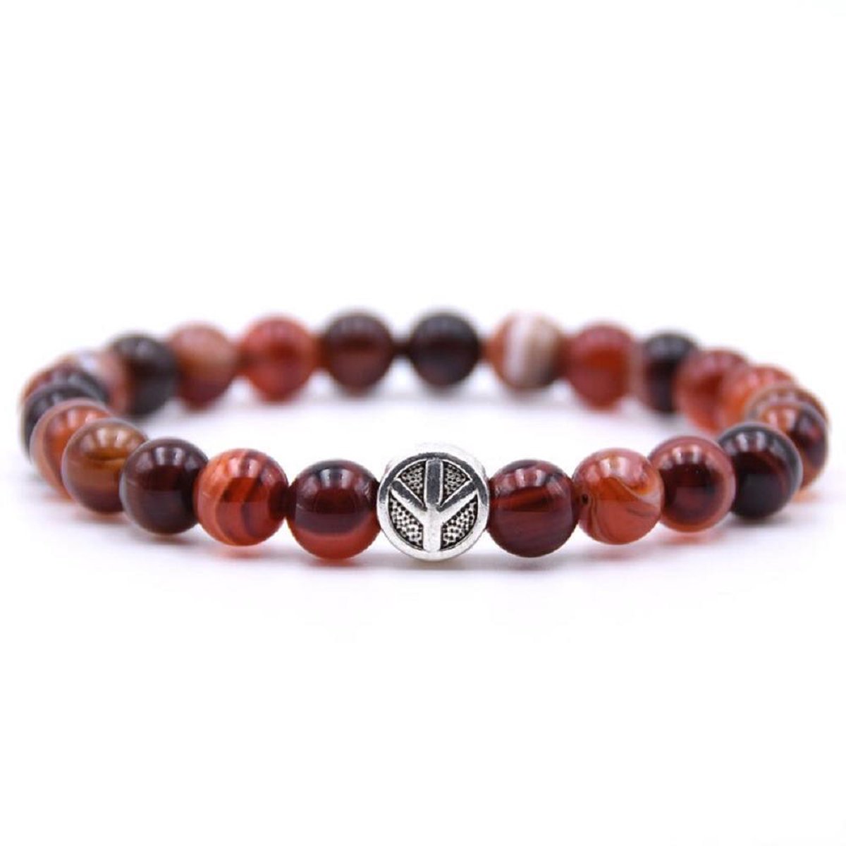 Mala Armband Van Natuursteen - Rood Oranje Steen – Peace Symbool – 19 cm - Rhylane®