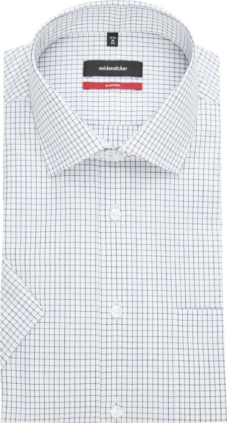 Seidensticker Modern Fit overhemd korte mouw - blauw-zwart-wit geruit -  boordmaat 39 | bol.com