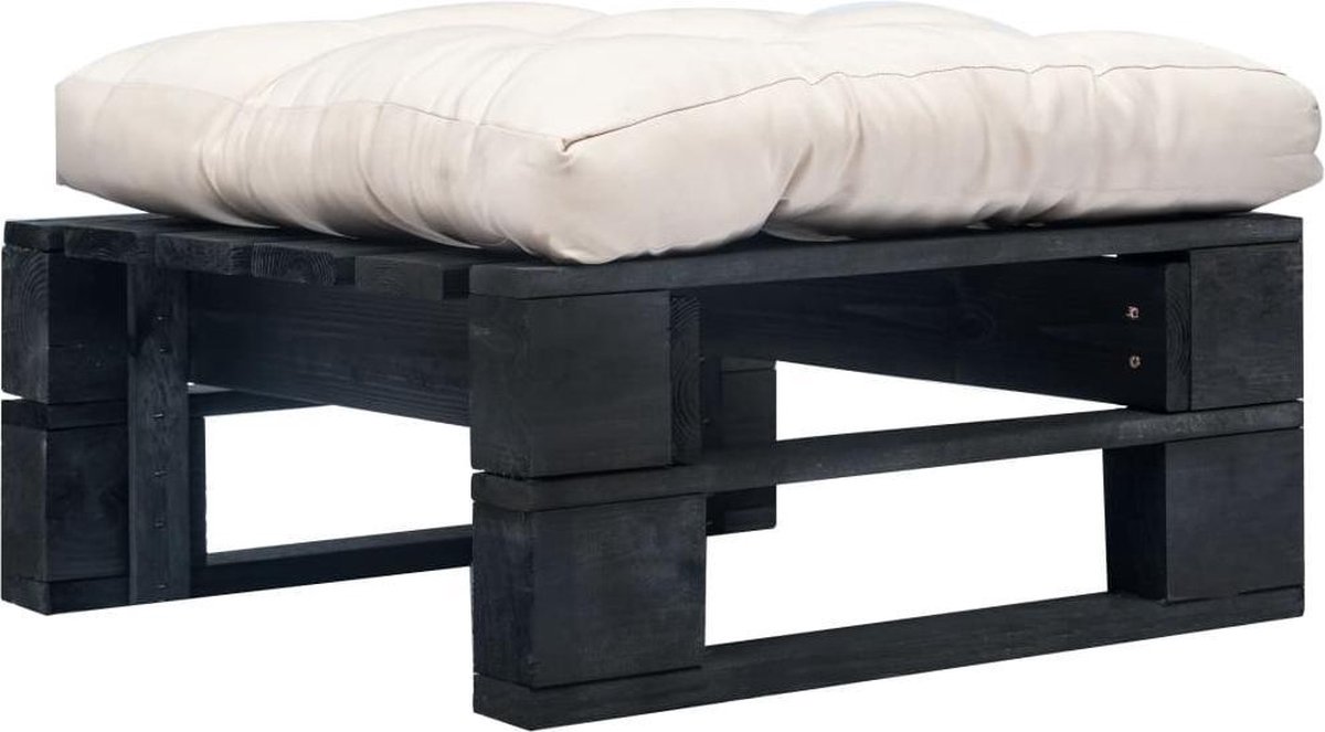 vidaXL Tuinpoef - met - zandkleurig - kussen - pallet - hout - zwart Zwart en zandkleurig