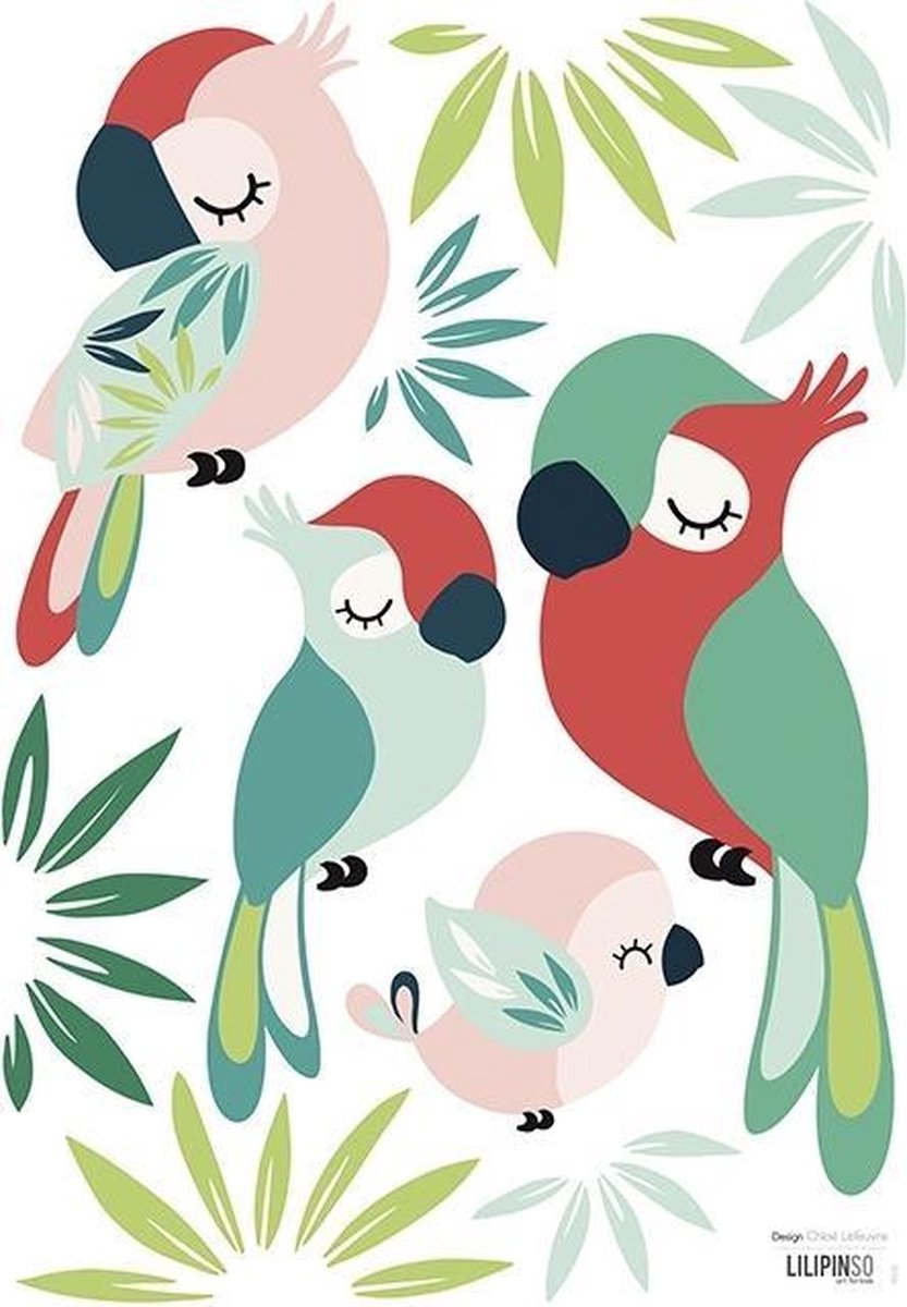 LILIPINSO S1225, Vinyl, Meerkleurig, Dierenpatroon, Papegaai, Mat, Muur