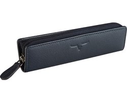 Maverick SARATOGA Leren Pen etui - ritssluiting - blauw