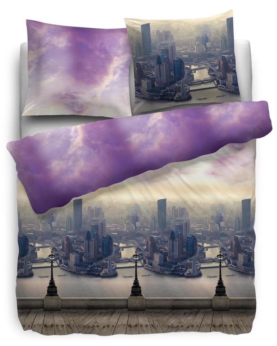 Heckettlane HnL Pure Cotton Purple Rain Dekbedovertrek - Eenpersoons - 140x200/220 cm - Paars