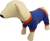 Pyjama voor de hond blauw met een oranje randje - XS ( rug lengte 18 cm, borst omvang 32 cm, nek omvang 24 cm )