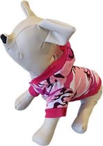 Camouflage shirt roze met muts voor de hond. - S ( rug lengte 23 cm, borst omvang 34 cm, nek omvang 26 cm )