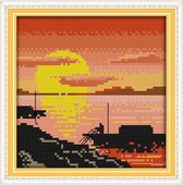 Artstudioclub®  borduurpakketten volwassenen boot bij zonsondergang 17 × 18cm