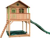 AXI Andy Speelhuis in Bruin/Groen - Met Verdieping en Groene Glijbaan - Speelhuisje voor de tuin / buiten - FSC hout - Speeltoestel voor kinderen