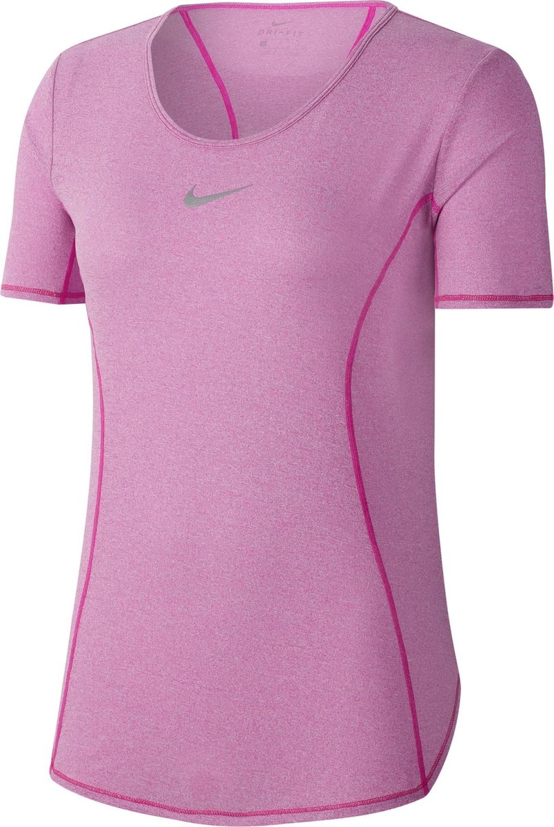 Nike Nk 10K Top Ss Sportshirt Dames Fire /Htr/Reflective Silv Roze