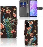 Book Case Geschikt voor Samsung Galaxy S20 Telefoonhoesje met Pasjes Pauw met Bloemen