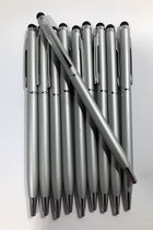 Balpen Zilver verpakt in Set van 10, Slank en elegant ontwerp Aluminium Balpennen Draaimechanisme, Pennen blauw schrijvend met soft top voor Touch screen bediening