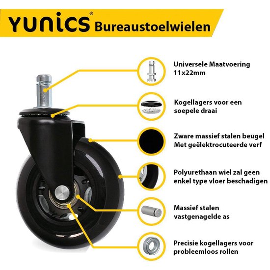 Oefenen procedure Vegen YUNICS ® Bureaustoelwielen - Nylon - 5 Stuks - 11mm | bol.com