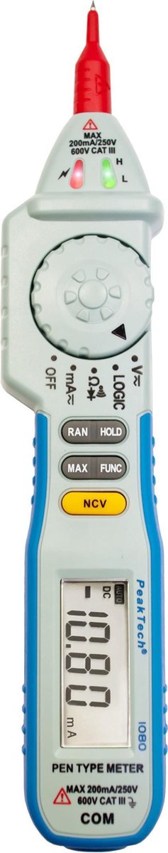 Peaktech 1080 - multimeter - pentype - 600V AC/DC - met contactloze spanningsdetector
