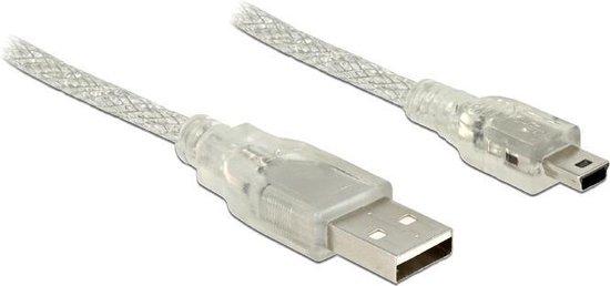 USB Mini B naar USB-A kabel met ferriet kern - USB2.0 - tot 2A / transparant - 0,50 meter