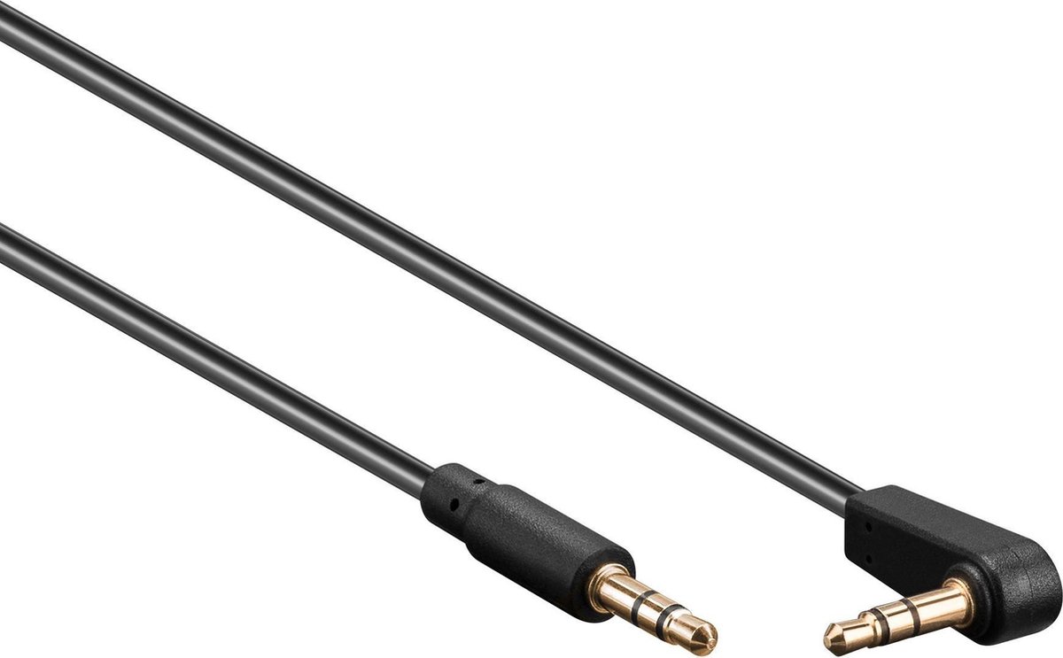 3,5mm Jack stereo audio slim kabel - haaks / zwart - 1 meter