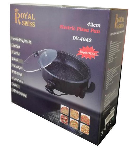Elektrische Pizza pan | Paella pan| Hapjes pan | 42 cm | Royal Swiss | bol