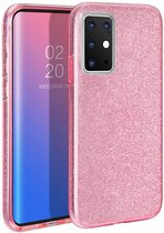 HB Hoesje Geschikt voor Samsung Galaxy S20 Plus - Siliconen Glitter Back Cover - Roze