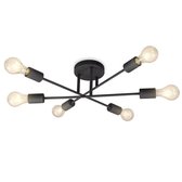 B.K.Licht plafondlamp 6-lichts - E27 - zwart - retro - rustiek