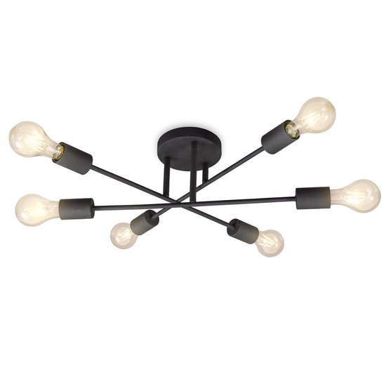 B.K.Licht - Zwarte Industriële Plafondlamp - retro kroonluchter - woonkamer plafonniére - met E27 fitting - excl. lichtbronnen
