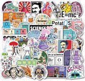 Wetenschap & Scheikunde sticker mix - 50 Stickers met Einstein, Tesla, Formules, Teksten etc.
