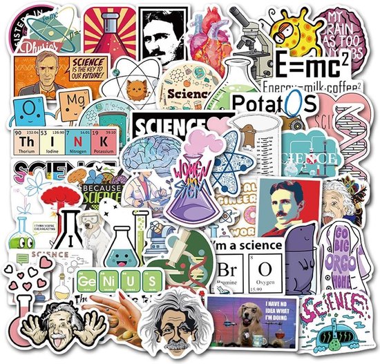 Wetenschap Laboratorium Stickers 50 stuks, Waterdichte Vinyl Cartoon Stickers, voor Water Fles Bumper Scrapbook Laptop Skateboard Computer Fiets Auto, Wetenschap Sticker voor Tieners, Meisjes