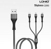 LDNIO 3 in 1 Oplaadkabel Micro USB, Lightning en USB-C - 2.4A Snellader - Zwart