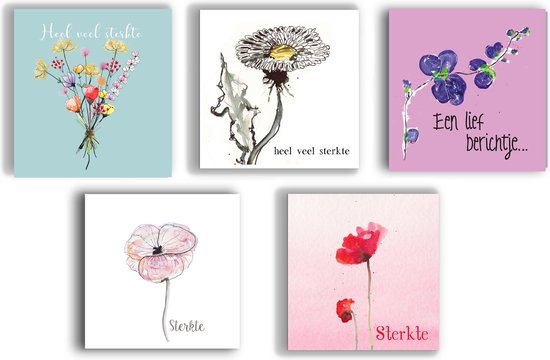 condoleance kaarten - sterkte kaarten - bloemen - opvrolijken - sterkte - rouw - beterschap - 5st