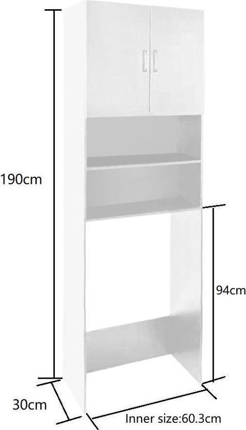 Wasmachine kast wasdroger - ombouw meubel wasmachine wasdroger - 190 cm hoog - wit