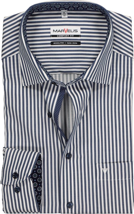 MARVELIS Comfort Fit - overhemd - blauw met wit gestreept (contrast) -  boordmaat 41 | bol.com