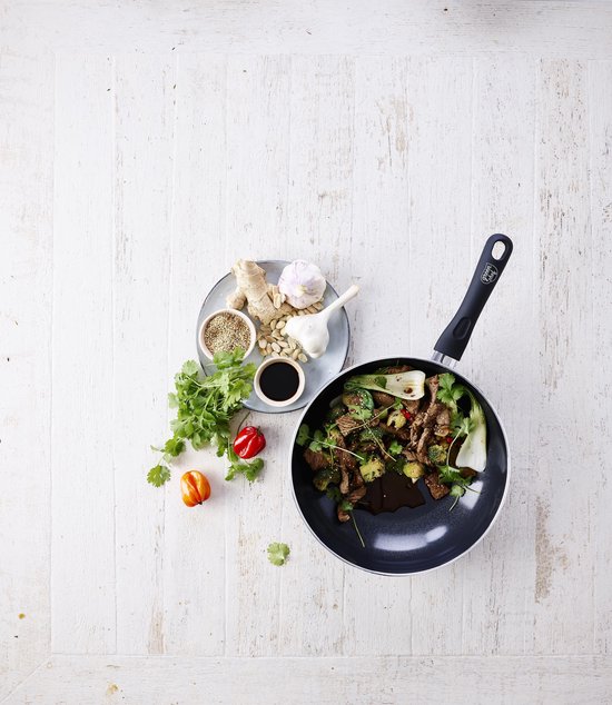 GreenChef Diamond wokpan 28cm - zwart - inductie - PFAS-vrij